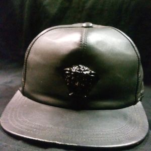 versace black leather medusa head hat